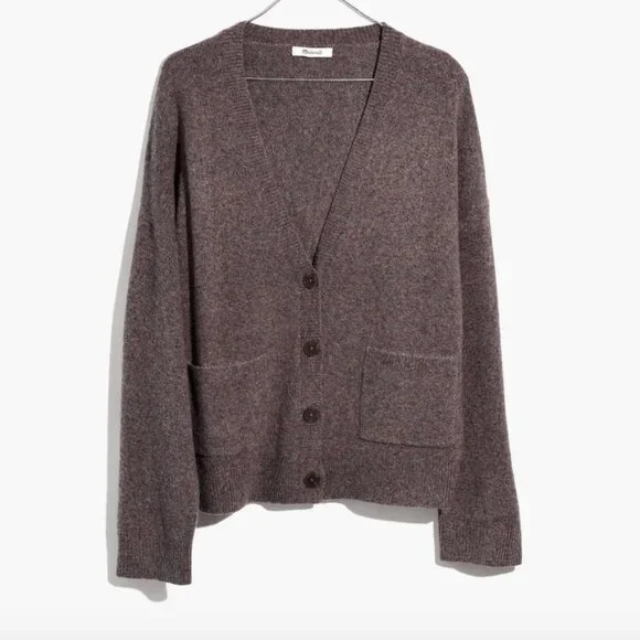 Madewell Short Kent Ex-Boyfriend Cardigan Sweater in Heather Shadow (Grey) M - Picture 3 of 9